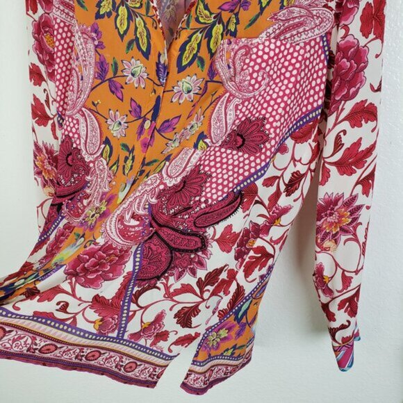 Hale Bob 100% Silk Bohemian Paisley Floral Print Blouse Top size XS Oversized - Picture 4 of 10